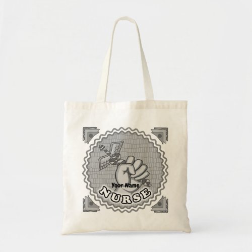 Nurse Hand Caduceus custom name tote bag