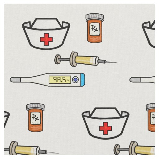 Nurse Hat and Medical Items Fabric