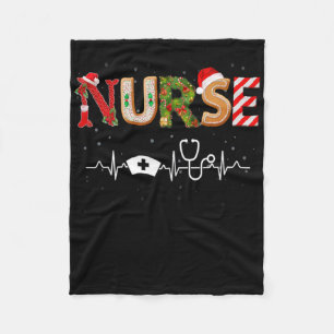 Nurse Hat Heartbeat Xmas Santa Claus Snow Christma Fleece Blanket