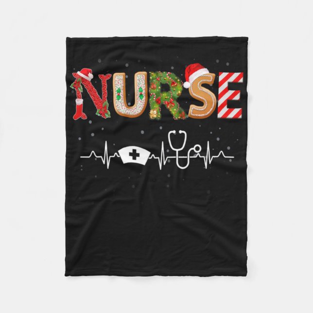 Nurse Hat Heartbeat Xmas Santa Claus Snow Christma Fleece Blanket (Front)
