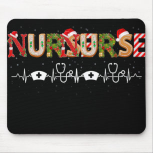 Nurse Hat Heartbeat Xmas Santa Claus Snow Christma Mouse Pad
