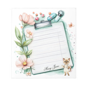 Nurse having a cup of coffee  notepad