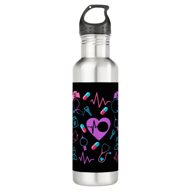 Nurse Healthcare Nursing Elements Design   Stainless Steel Water Bottle (Front)