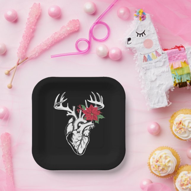 Nurse Heart Anatomy Reindeer Heart Cath Lab RN  Paper Plates (Party)