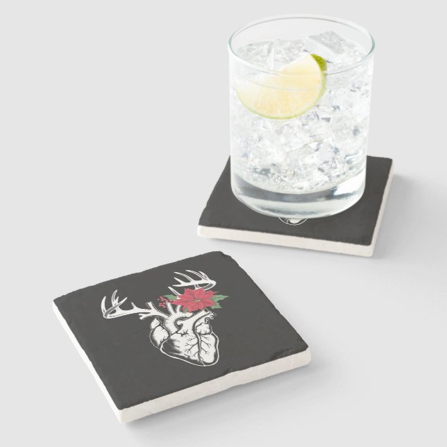 Nurse Heart Anatomy Reindeer Heart Cath Lab RN  Stone Coaster (Side)
