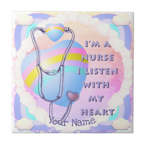 Nurse Heart custom name Ceramic Tile