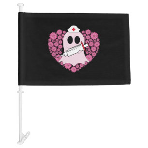 Nurse Heart Pink Ghost Breast Cancer Awareness Car Flag