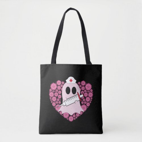 Nurse Heart Pink Ghost Breast Cancer Awareness Tote Bag