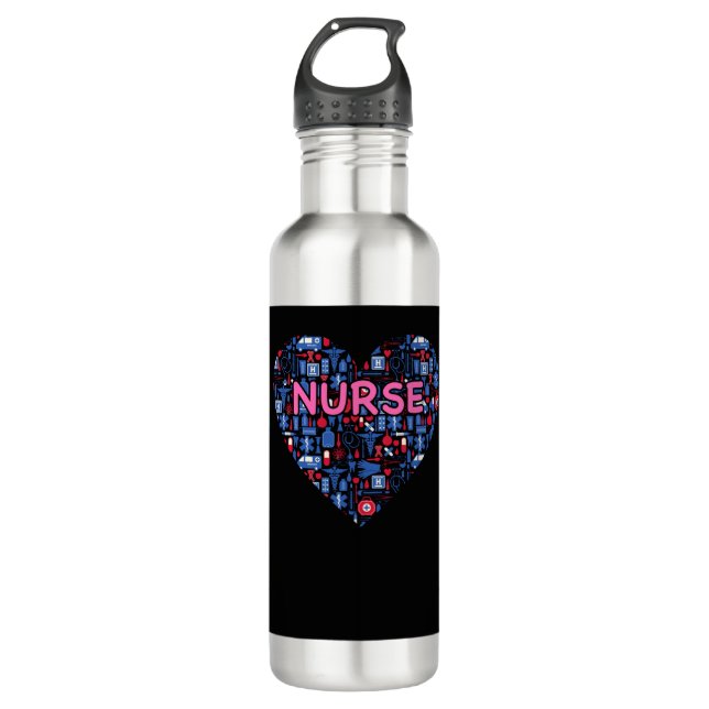 Nurse Heart RN Nurse for Women Inspirational Nurse Stainless Steel Water Bottle (Front)