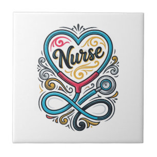 Nurse Heart Stethoscope Vintage Engraving Design_1 Ceramic Tile