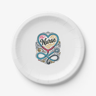 Nurse Heart Stethoscope Vintage Engraving Design_1 Paper Plates