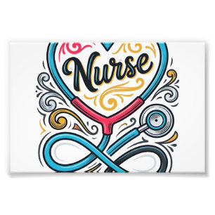 Nurse Heart Stethoscope Vintage Engraving Design_1 Photo Print