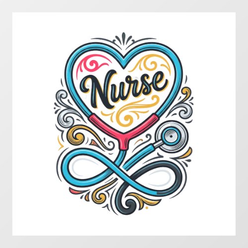 Nurse Heart Stethoscope Vintage Engraving Design_1 Window Cling