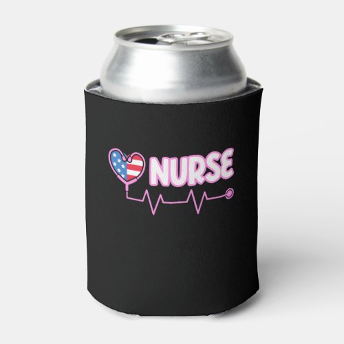nurse heartbeat usa flag  1 can cooler