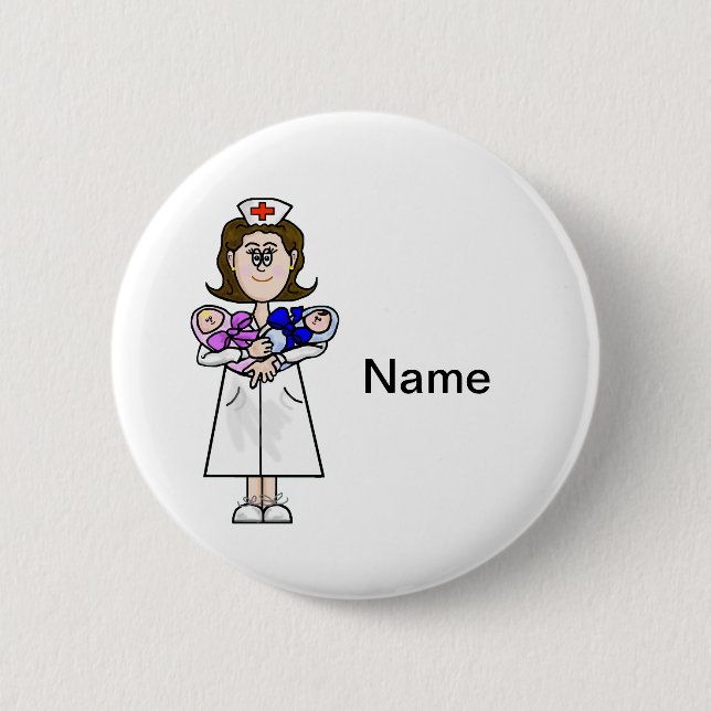 Nurse Holding Baby Boy & Girl Babies Button (Front)