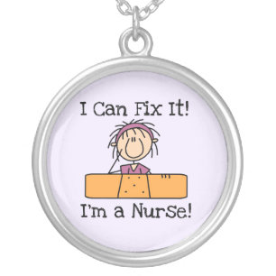 Nurse I Can Fix It T-shirts and Gifts Silver Plated Necklace