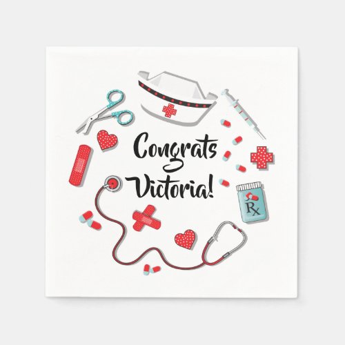 Nurse icons graduation party napkins