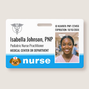 Nurse ID Badge Photo Logo Dog Blue Pediatric PNP