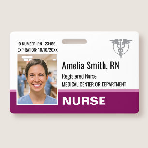 Nurse ID Badge Photo Logo Modern Berry RN Template