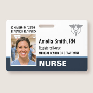 Nurse ID Badge Photo Logo Modern Gray RN Template