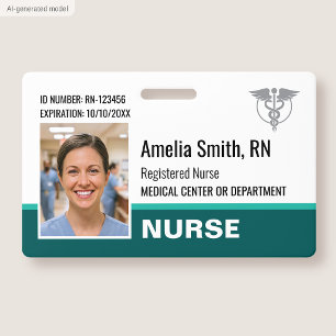 Nurse ID Badge Photo Logo Modern Green RN Template