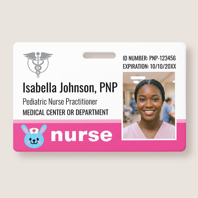 Nurse ID Badge Photo Logo Rabbit Pink Pediatric (Creator Uploaded)