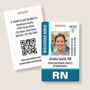 Nurse ID Badge Photo Logo RN Employee Modern Teal