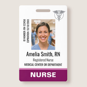Nurse ID Badge Photo Logo RN Staff Modern Berry