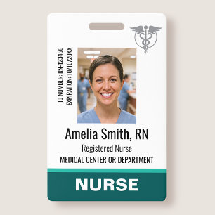 Nurse ID Badge Photo Logo RN Staff Modern Green