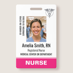 Nurse ID Badge Photo Logo RN Staff Modern Pink