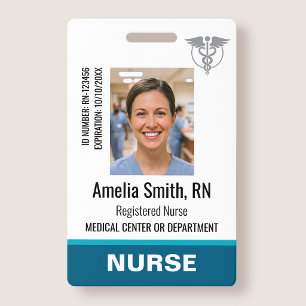 Nurse ID Badge Photo Logo RN Staff Modern Teal