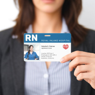 Nurse ID Badge Photo QR Code Modern Blue