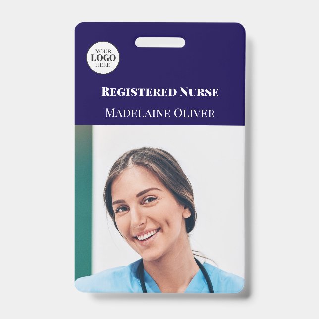 Nurse ID Photo Navy Simple Logo Badge (Front)