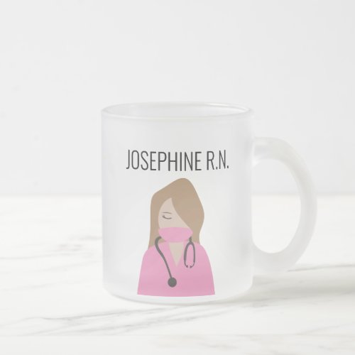 Nurse Illustration Pink scrubs Thank you Frosted Glass Coffee Mug