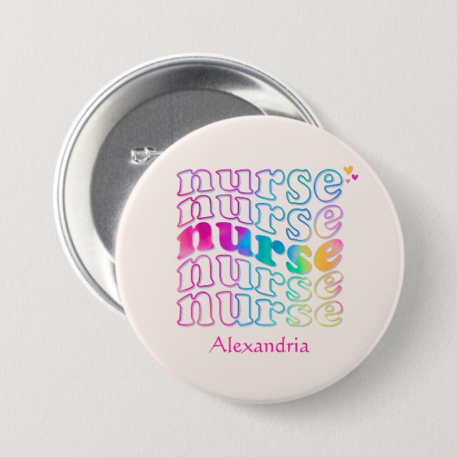 "Nurse" in Elegant Rainbow Colors Button (Front & Back)