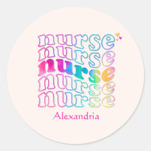 "Nurse" in Elegant Rainbow Colors Classic Round Sticker