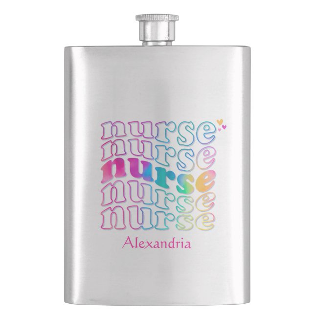 "Nurse" in Elegant Rainbow Colors Flask (Front)