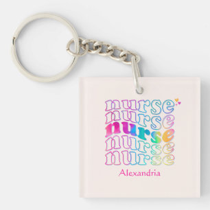 "Nurse" in Elegant Rainbow Colors Keychain
