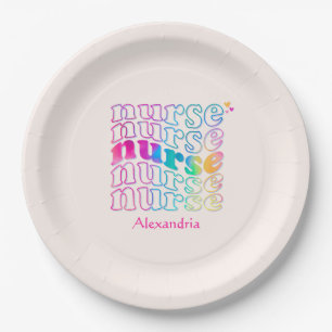 "Nurse" in Elegant Rainbow Colors Paper Plates