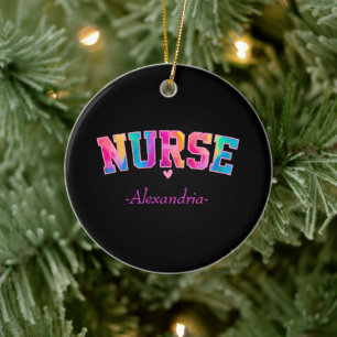 "Nurse" in Elegant Rainbow Colors Vibrant & Ceramic Ornament