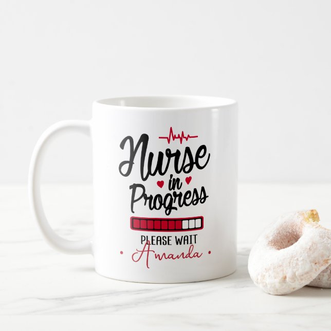 Nurse in Progress Personalized Name Nurse Coffee Mug (With Donut)