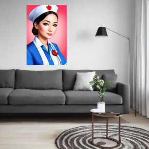 Nurse in white blue uniform   AI Art  Poster