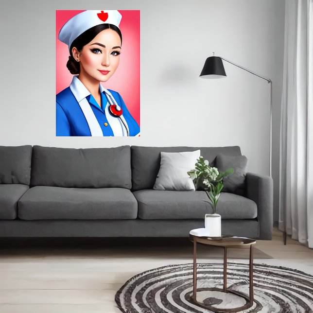 Nurse in white blue uniform | AI Art  Poster (Creator Uploaded)