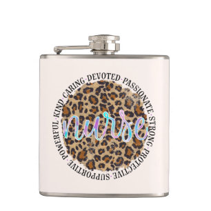 "Nurse" & Inspiring Traits - Leopard Print Flask