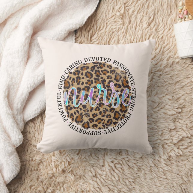 "Nurse" & Inspiring Traits - Leopard Print Throw Pillow (Blanket)