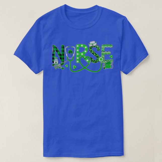 Nurse Irish Shamrock Stethoscope Plaid Leopard Pat T-Shirt (Design Front)