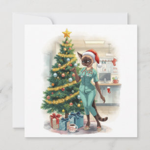 Nurse is decorating Christmas tree in hospital Holiday Card
