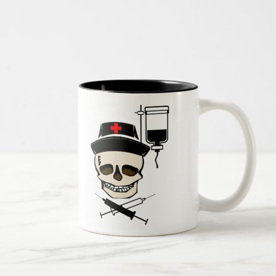 NURSE JOLLY ROGER PIRATE WITH IV BOTTLE Two-Tone COFFEE MUG