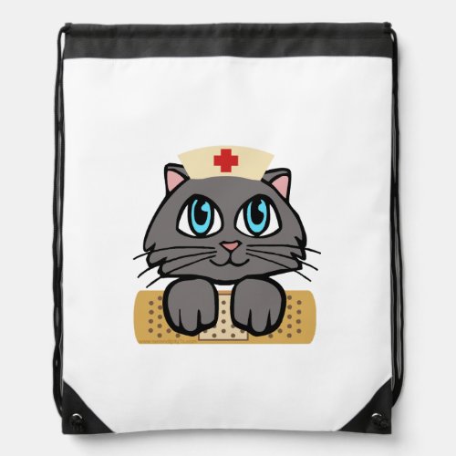 Nurse Kitten Blue Eyes Drawstring Bag