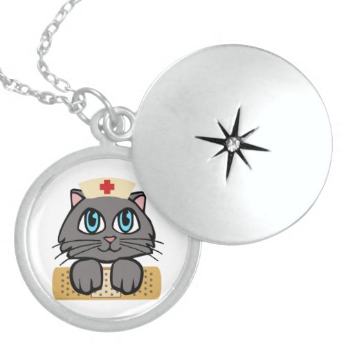 Nurse Kitten Blue Eyes Locket Necklace